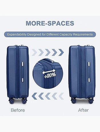 Set de 3 valises - 55/65/75 cm, rigide abs, extensible, 4 roues 360°, serrure tsa - kono