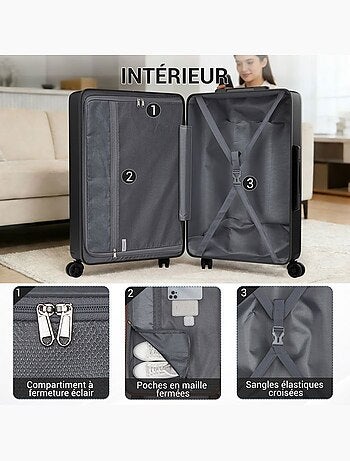 Set de 3 valises - 55/65/75 cm, rigide abs + pc, 4 roues 360°, serrure tsa - kono