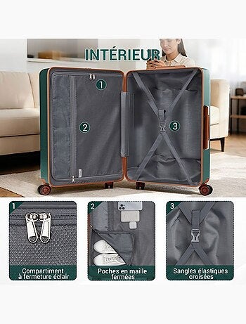 Set de 3 valises - 55/65/75 cm, rigide abs + pc, 4 roues 360°, serrure tsa - kono
