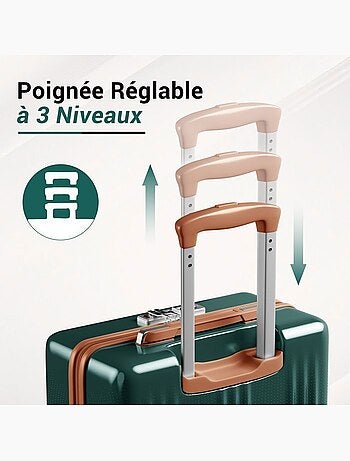 Set de 3 valises - 55/65/75 cm, rigide abs + pc, 4 roues 360°, serrure tsa - kono