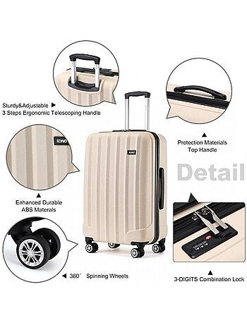 Set de 3 valises - 55/65/75 cm, rigide abs + pc, 4 roues, serrure à code - kono