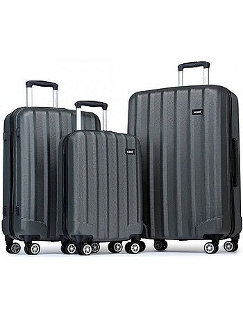 Set de 3 valises - 55/65/75 cm, rigide abs + pc, 4 roues, serrure à code - kono