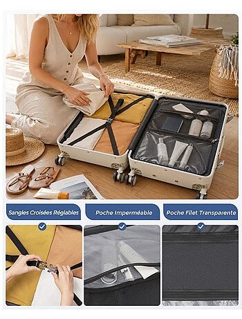 Set de 3 valises - 55/65/75 cm, rigide polycarbonate, 4 roues 360°, serrure tsa - kono