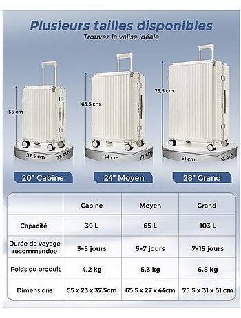 Set de 3 valises - 55/65/75 cm, rigide polycarbonate, 4 roues 360°, serrure tsa - kono