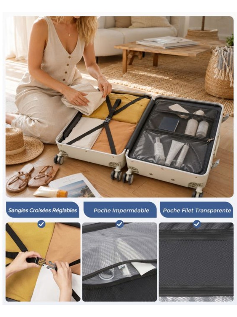 Set de 3 valises - 55/65/75 cm, rigide polycarbonate, 4 roues 360°, serrure tsa - kono Blanc - Kiabi