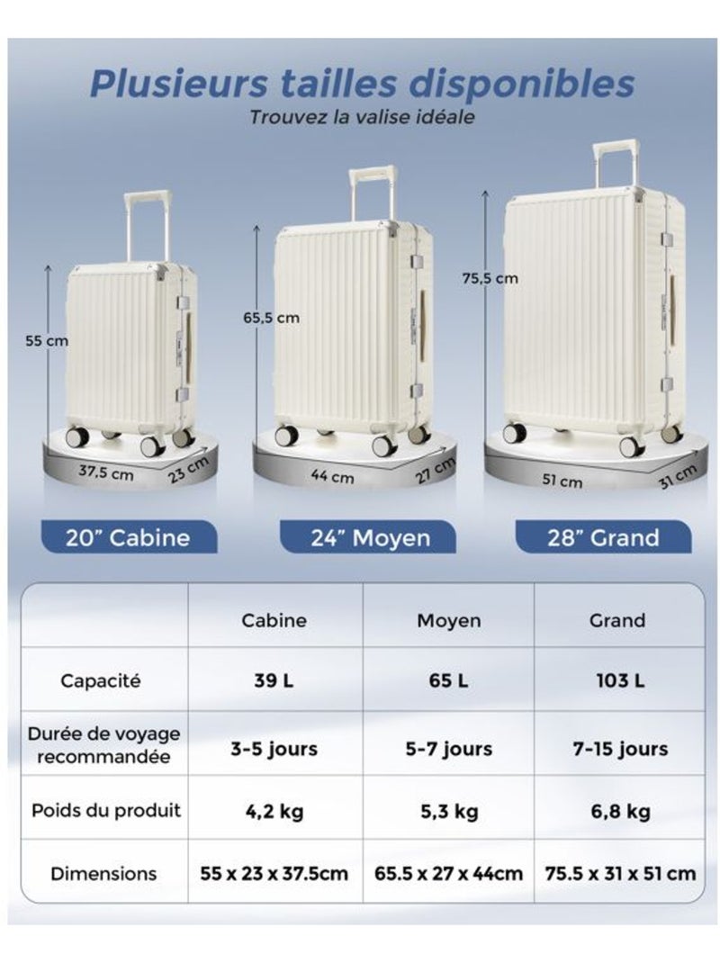 Set de 3 valises - 55/65/75 cm, rigide polycarbonate, 4 roues 360°, serrure tsa - kono Blanc - Kiabi