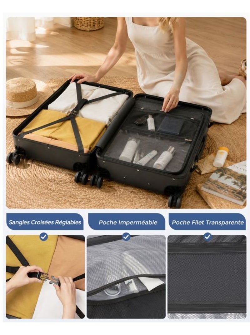 Set de 3 valises - 55/65/75 cm, rigide polycarbonate, 4 roues 360°, serrure tsa - kono Noir - Kiabi