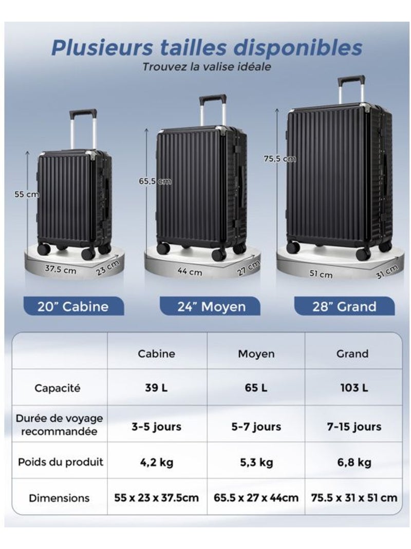 Set de 3 valises - 55/65/75 cm, rigide polycarbonate, 4 roues 360°, serrure tsa - kono Noir - Kiabi