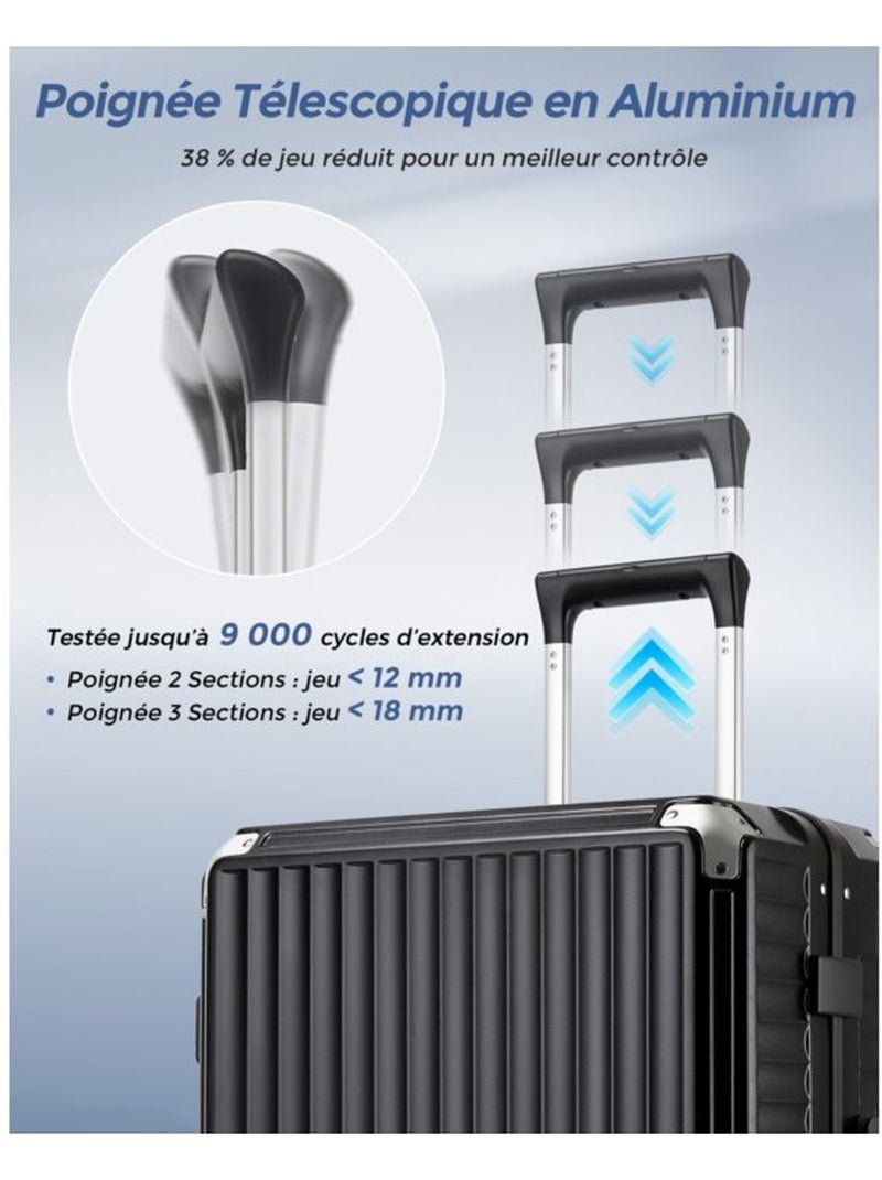 Set de 3 valises - 55/65/75 cm, rigide polycarbonate, 4 roues 360°, serrure tsa - kono Noir - Kiabi