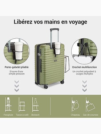 Set de 3 valises - 55/65/76 cm, rigide, extensible, 4 roues 360°, serrure tsa - kono