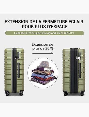 Set de 3 valises - 55/65/76 cm, rigide, extensible, 4 roues 360°, serrure tsa - kono