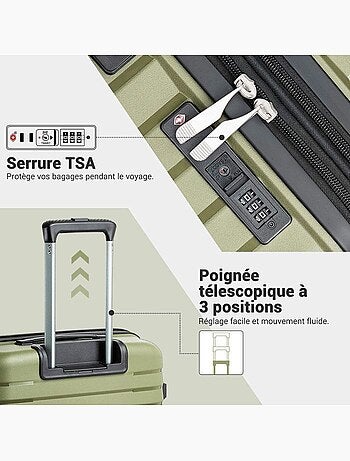 Set de 3 valises - 55/65/76 cm, rigide, extensible, 4 roues 360°, serrure tsa - kono
