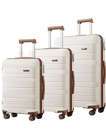 Set de 3 valises - 55/65/76 cm, rigide polypropylène (pp), 4 roues, serrure tsa - kono