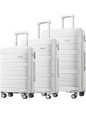 Set de 3 valises - 55/65/76 cm, rigide polypropylène (pp), 4 roues, serrure tsa - kono