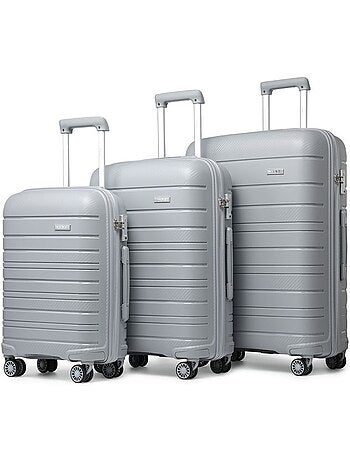 Set de 3 valises - 55/65/76 cm, rigide polypropylène (pp), 4 roues, serrure tsa - kono