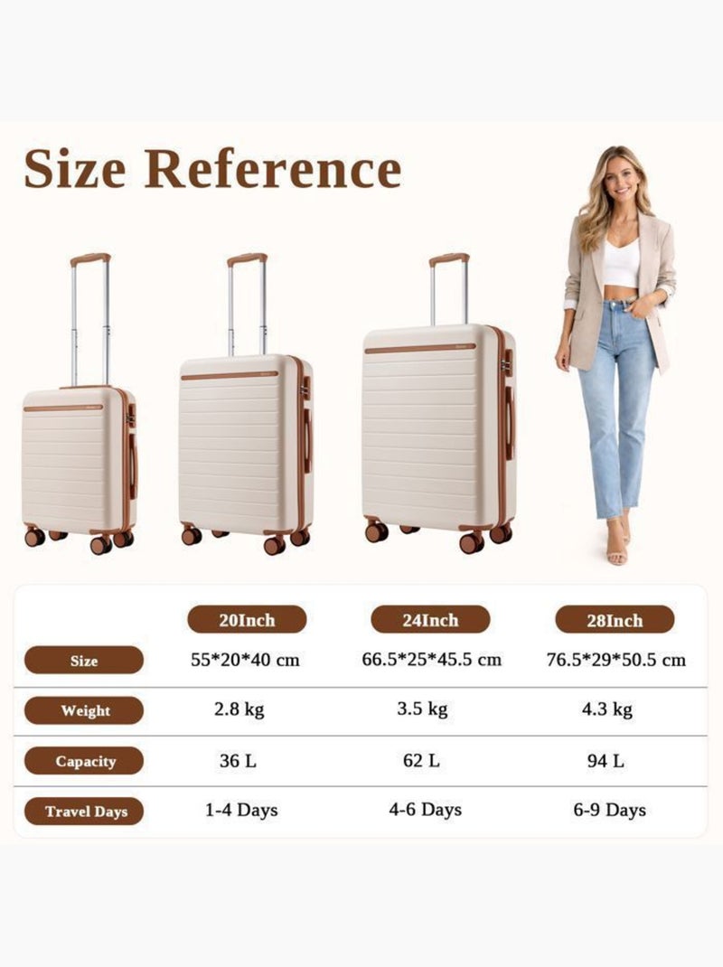 Set de 3 valises - 55/66.5/76.5 cm, rigide abs + pc, 4 roues 360° - kono Blanc - Kiabi