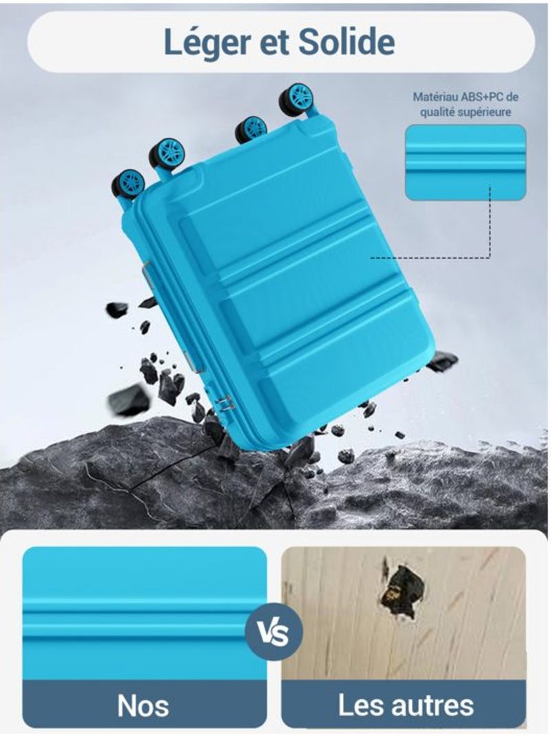 Set de 3 valises - 55/66/75 cm abs+pc 4 roulettes serrure tsa - kono Bleu - Kiabi