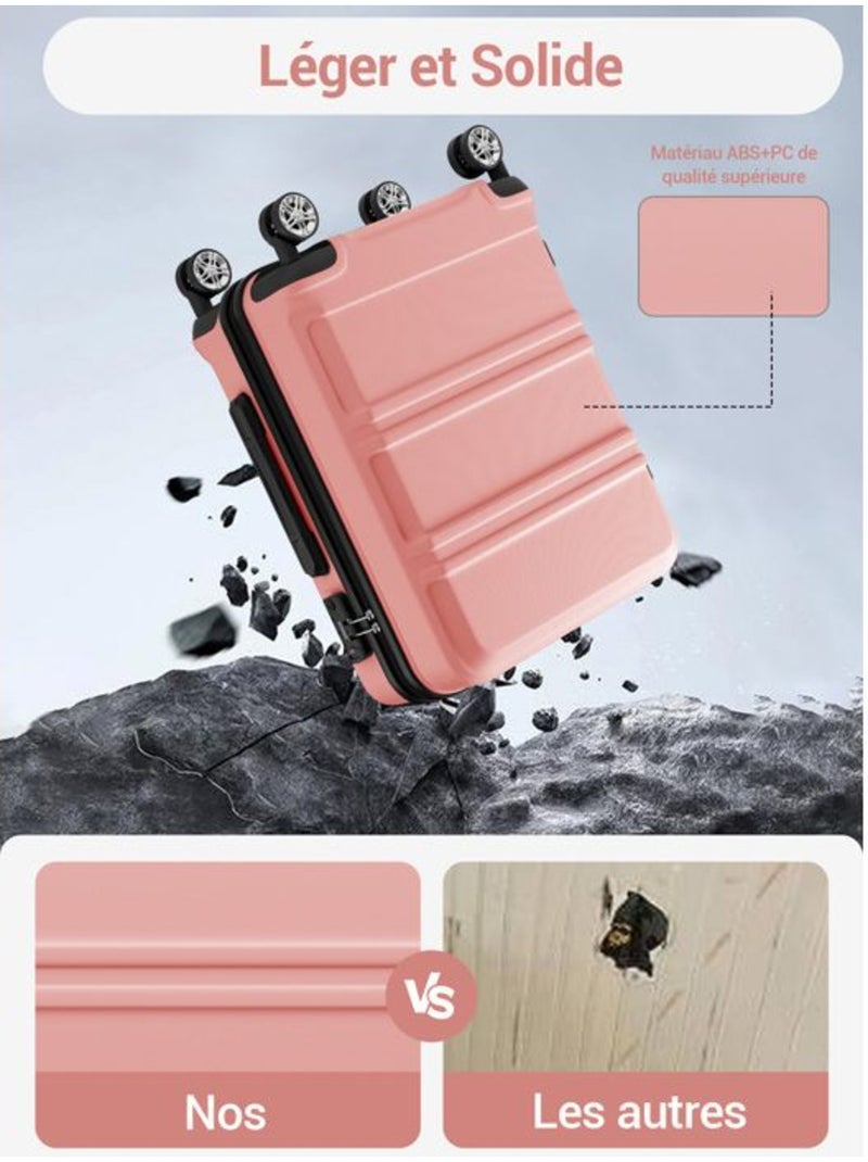 Set de 3 valises - 55/66/75 cm abs+pc 4 roulettes serrure tsa - kono Rose - Kiabi