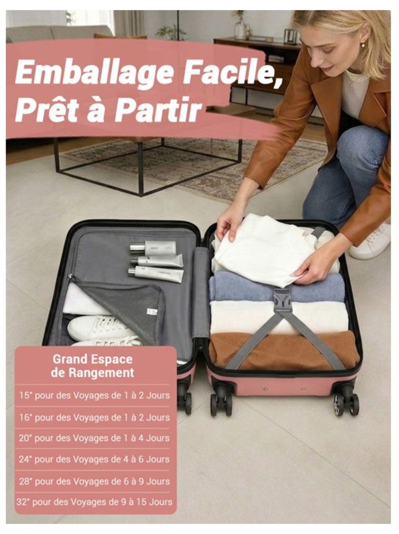 Set de 3 valises - 55/66/75 cm abs+pc 4 roulettes serrure tsa - kono Rose - Kiabi