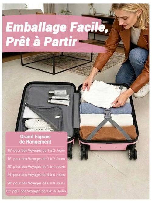Set de 3 valises - 55/66/75 cm abs+pc 4 roulettes serrure tsa - kono - Kiabi