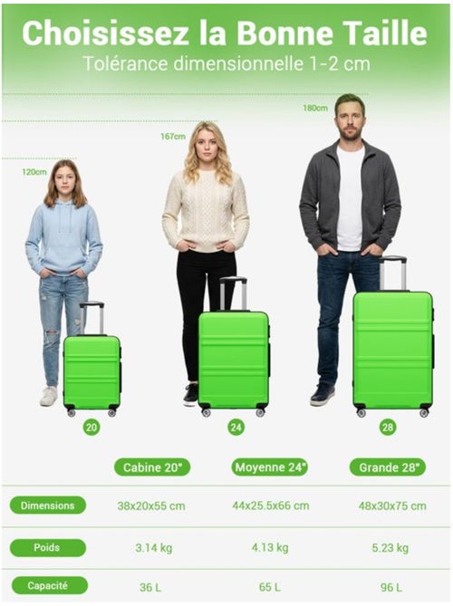 Set de 3 valises - 55/66/75 cm abs+pc 4 roulettes serrure tsa - kono - Kiabi Set de 3 valises - 55/66/75 cm abs+pc 4 roulettes serrure tsa - kono - Kiabi