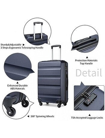Set de 3 valises - 55/66/75 cm, rigide abs, 4 roues, serrure tsa - kono