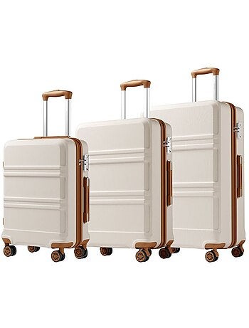 Set de 3 valises - 55/66/75 cm, rigide abs + pc, 4 roues 360°, serrure tsa - kono