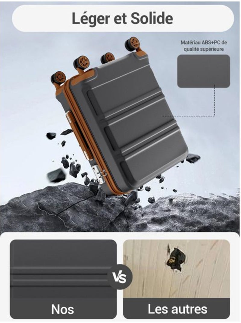 Set de 3 valises - 55/66/75 cm, rigide abs + pc, 4 roues 360°, serrure tsa - kono Gris - Kiabi