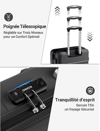 Set de 3 valises - 55/66/75 cm, rigide abs + pc, 4 roues 360°, serrure tsa - kono