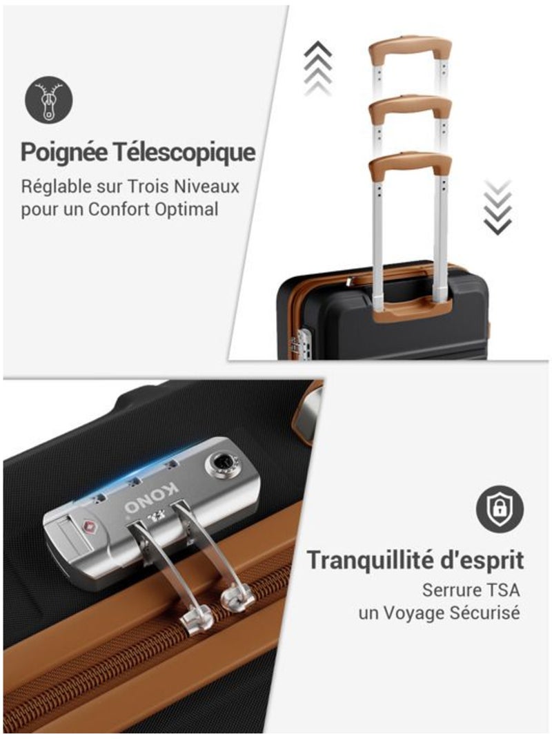 Set de 3 valises - 55/66/75 cm, rigide abs + pc, 4 roues 360°, serrure tsa - kono Noir - Kiabi
