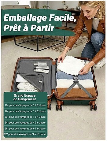 Set de 3 valises - 55/66/75 cm, rigide abs + pc, 4 roues 360°, serrure tsa - kono