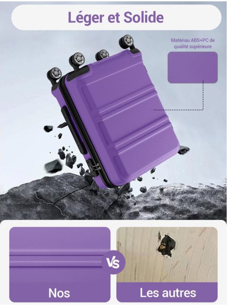 Set de 3 valises - 55/66/75 cm, rigide abs + pc, 4 roues 360°, serrure tsa - kono Violet - Kiabi