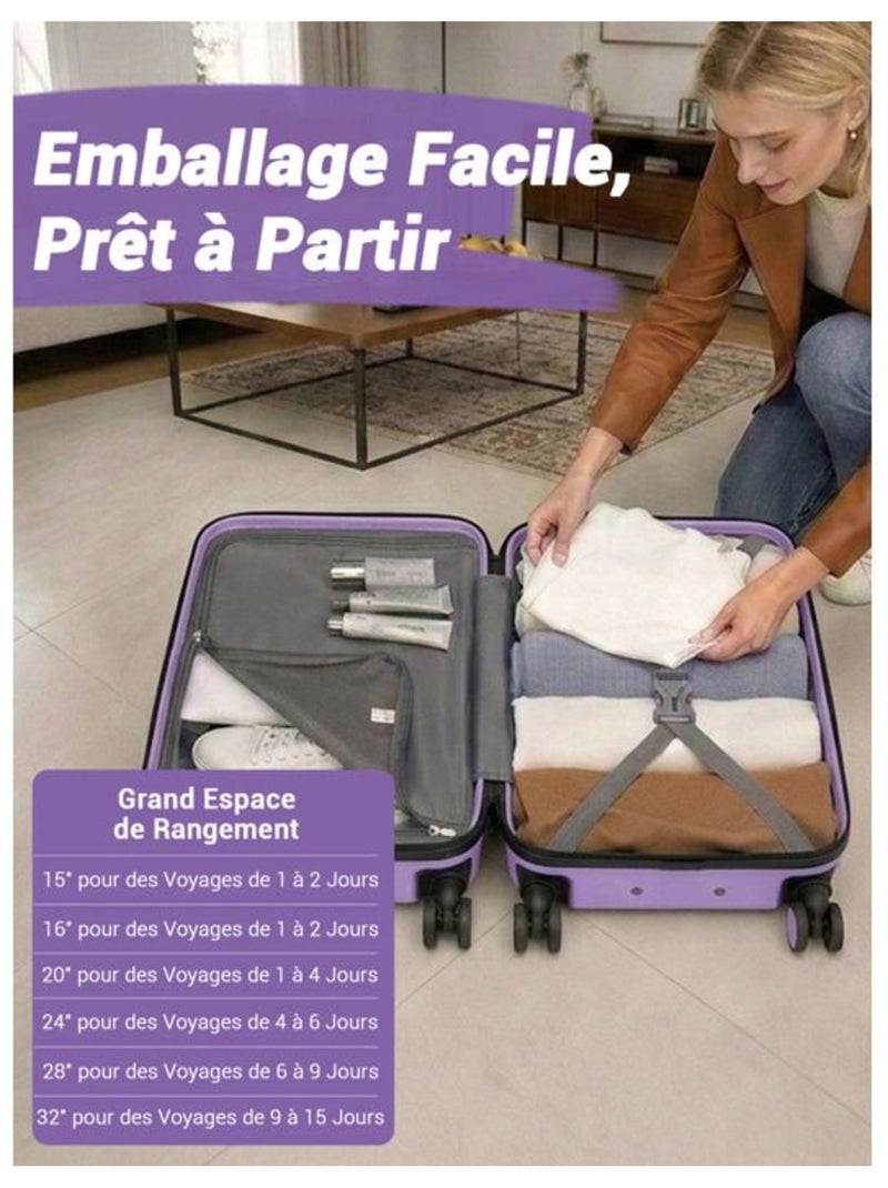 Set de 3 valises - 55/66/75 cm, rigide abs + pc, 4 roues 360°, serrure tsa - kono Violet - Kiabi