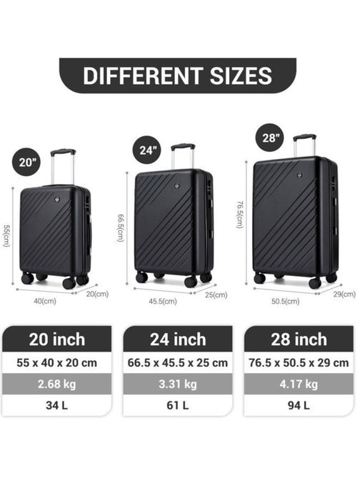 Set de 3 valises - 55/66/76 cm, rigide abs + pc, 4 roues 360°, serrure à code - kono - Kiabi