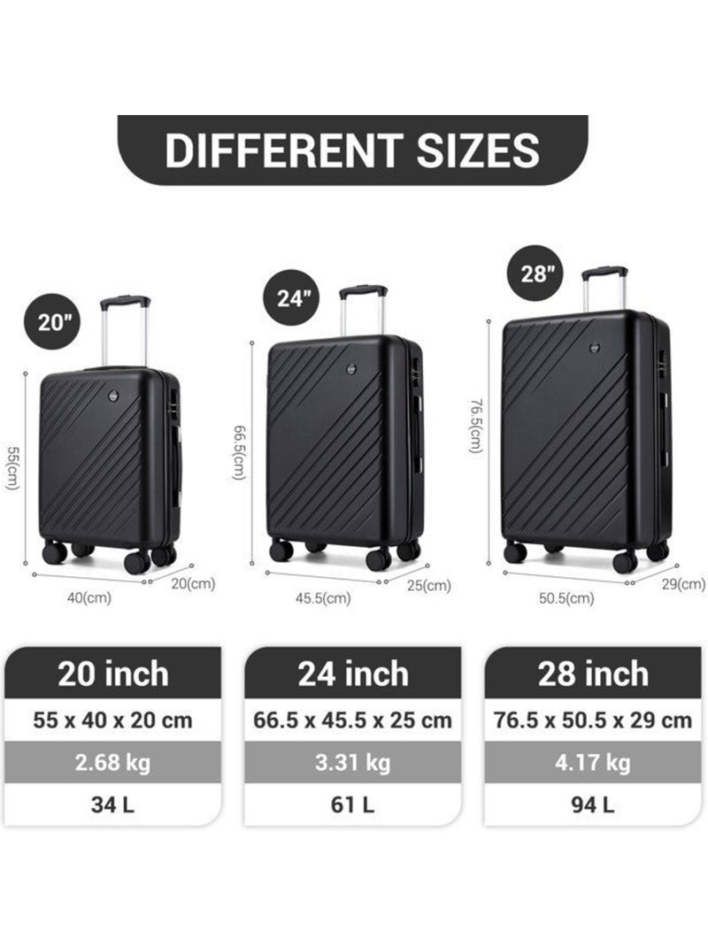 Set de 3 valises - 55/66/76 cm, rigide abs + pc, 4 roues 360°, serrure à code - kono Noir - Kiabi