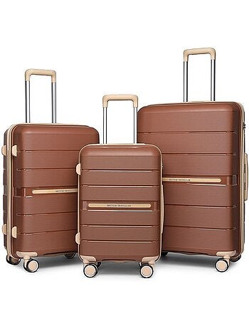 Set de 3 valises - 55/66/76 cm, rigide polypropylène (pp), 4 roues 360° - british traveller