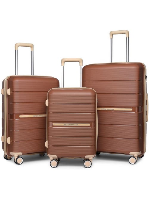 Set de 3 valises - 55/66/76 cm, rigide polypropylène (pp), 4 roues 360° - british traveller - Kiabi