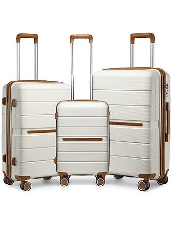 Set de 3 valises - 55/66/76 cm, rigide polypropylène (pp), 4 roues, serrure tsa - british traveller
