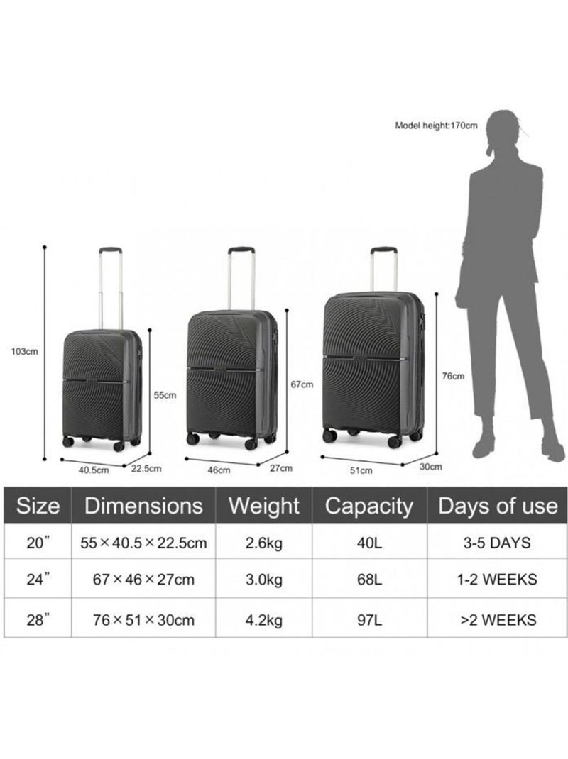 Set de 3 valises - 55/67/76 cm rigide 4 roulettes serrure tsa - british traveller Noir - Kiabi