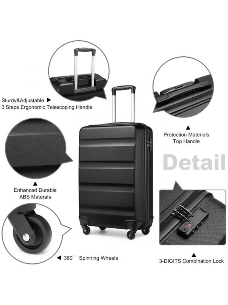 Set de 3 valises - 55x38x20 cm, rigide abs, 4 roues, serrure tsa - kono Noir - Kiabi