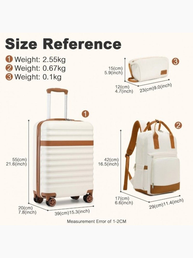 Set de 3 valises - 55x39x20 cm abs+pc 4 roulettes serrure tsa - kono Beige - Kiabi