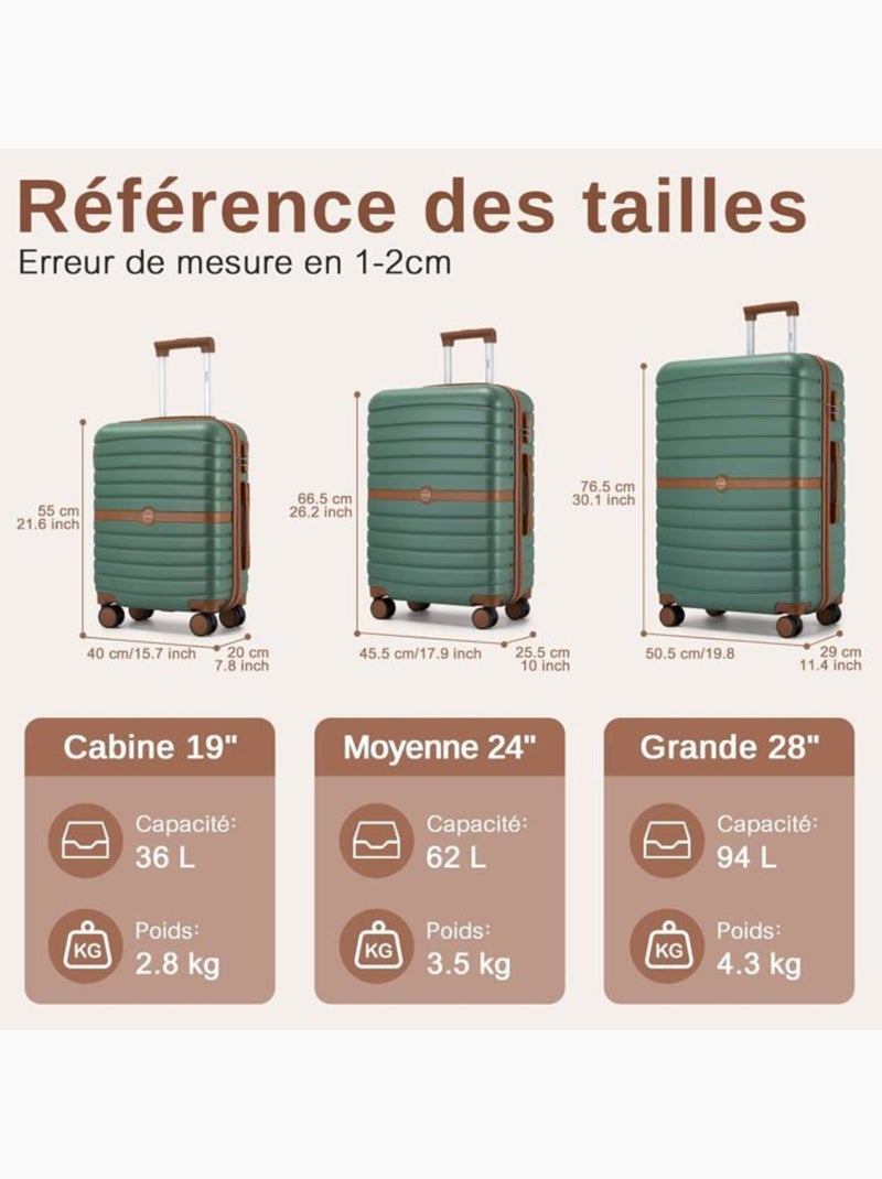 Set de 3 valises - 55x40x20 cm 4 roulettes - kono Vert - Kiabi