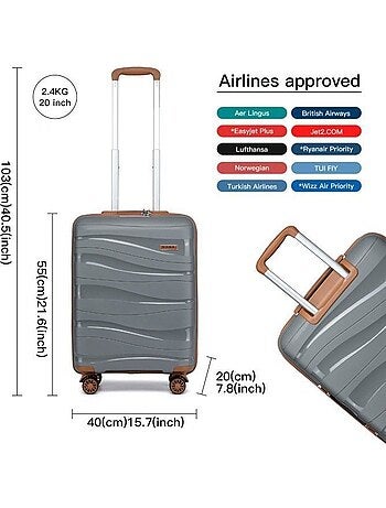 Set de 3 valises - 55x40x20 cm polypropylène serrure tsa - kono