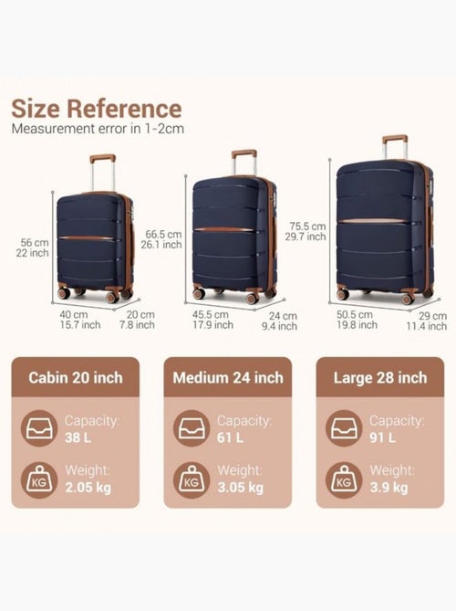 Set de 3 valises - 56x40x20 cm polypropylène 4 roulettes serrure tsa - kono - Kiabi Set de 3 valises - 56x40x20 cm polypropylène 4 roulettes serrure tsa - kono - Kiabi