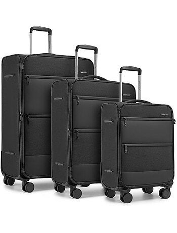 Set de 3 valises - 57.5/68.5/79.5 cm souple 4 roulettes serrure tsa - british traveller