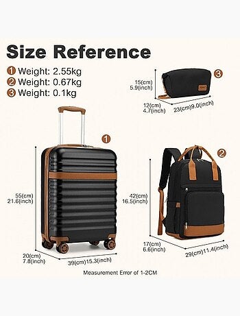 Set de 3 valises - abs 4 roulettes serrure tsa - kono