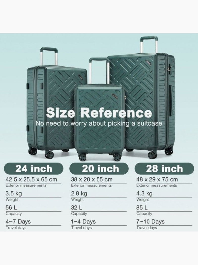 Set de 3 valises - abs 4 roulettes serrure tsa - kono Vert - Kiabi
