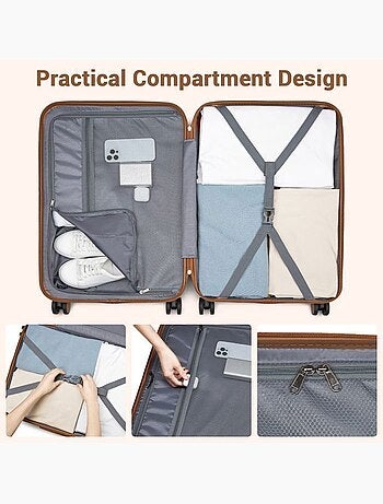 Set de 3 valises - abs + pc, 4 roues, serrure à code - kono