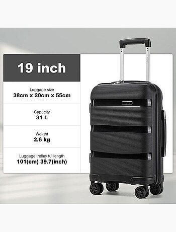 Set de 3 valises - rigide abs, 4 roues 360°, serrure tsa - kono