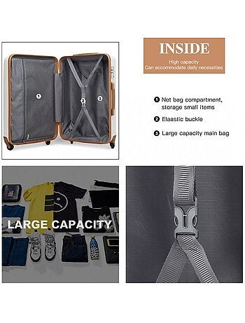 Set de 3 valises - rigide, abs, légère, 4 roulettes, serrure tsa - kono